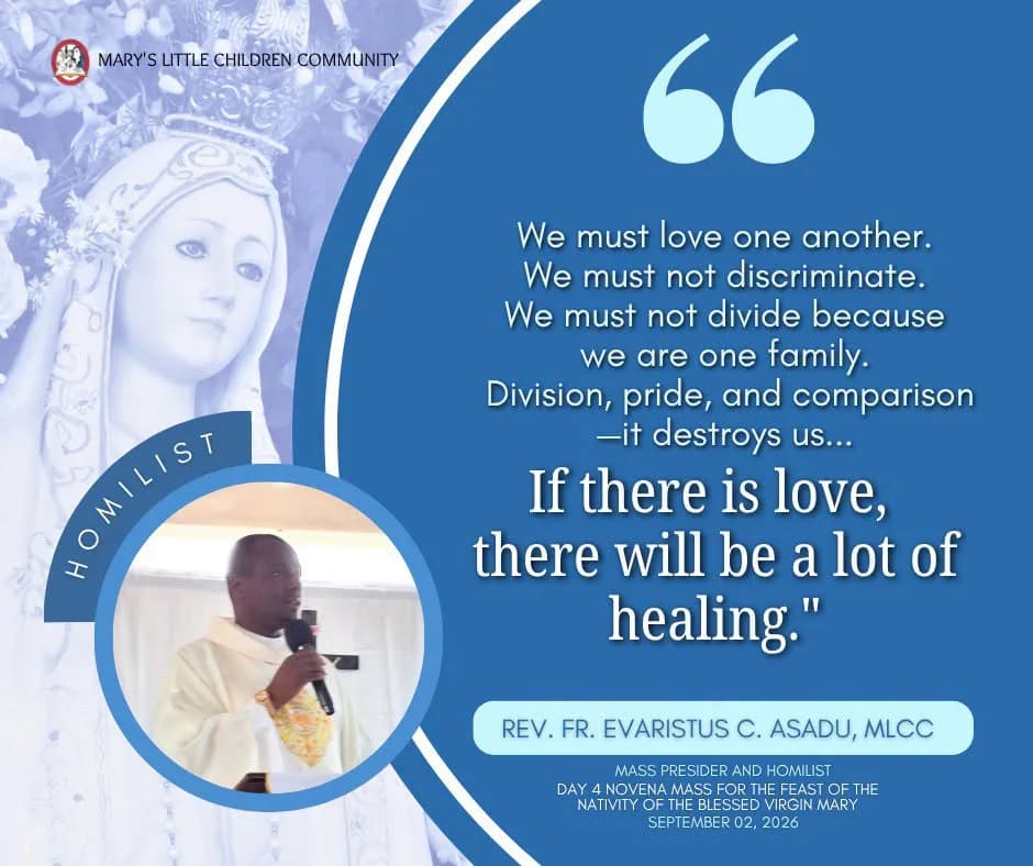 Quote card of Rev. Fr. Evaristus C. Asadu, MLCC, homilist at the Day 4 novena Mass for the Nativity of the Blessed Virgin Mary.